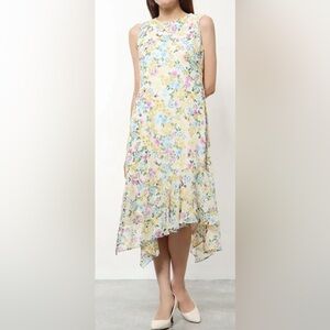 NEW Calvin Klein Multi Floral Print Asymmetrical Hem Sleeveless Dress Sz 14